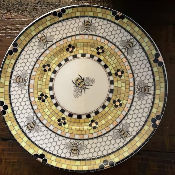 SET OF 2-Anthropologie Bistro Tile Espresso Cup & Saucer Garden Collection Bee - Picture 6 of 8